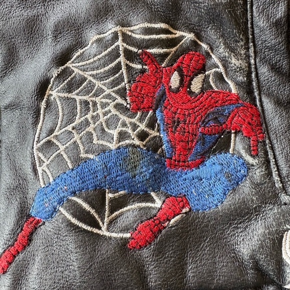 RARE Leather  Spiderman Kids Jacket - Black with Red and Blue Accents - Picture 2 of 15